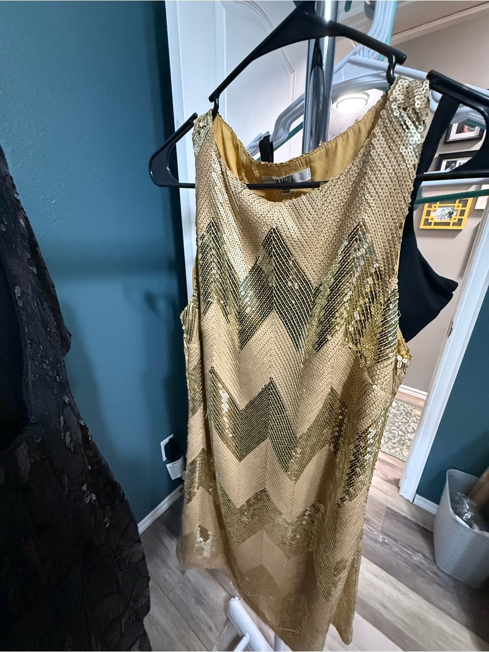 Gold Sequin Chevron Sleeveless Dress